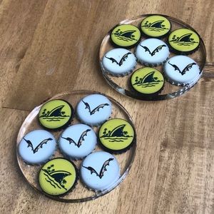 Handmade Resin Coasters with Sealed Beer Bottle Caps - 1 Pair